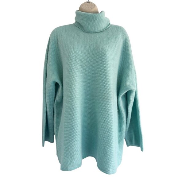 Todd & Duncan Women’s Sz M Green Textured 100% Cashmere Turtleneck Sweater - Picture 1 of 6